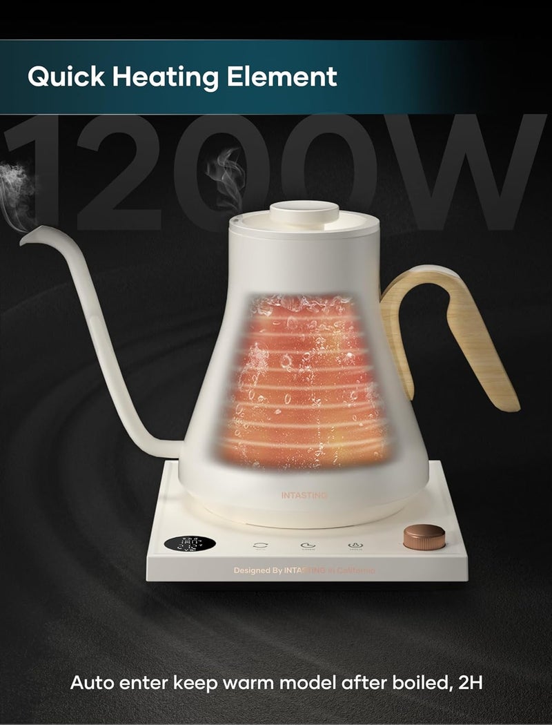 intasting Electric Kettle, Gooseneck Electric Kettle, ±1℉ Precise Temperature Control, Stainless Steel Interior, Quick Heating for Pour Over Coffee, Tea & Boiling Water, 0.9L (Cream) - Image 5